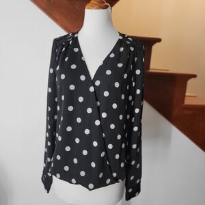 White House Black Market polka dot blouse Size 8 black white retro